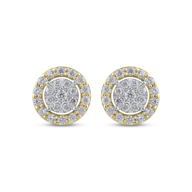 Main Image 2 of Multi-Diamond Halo Stud Earrings 1 ct tw 10K Two-Tone Gold