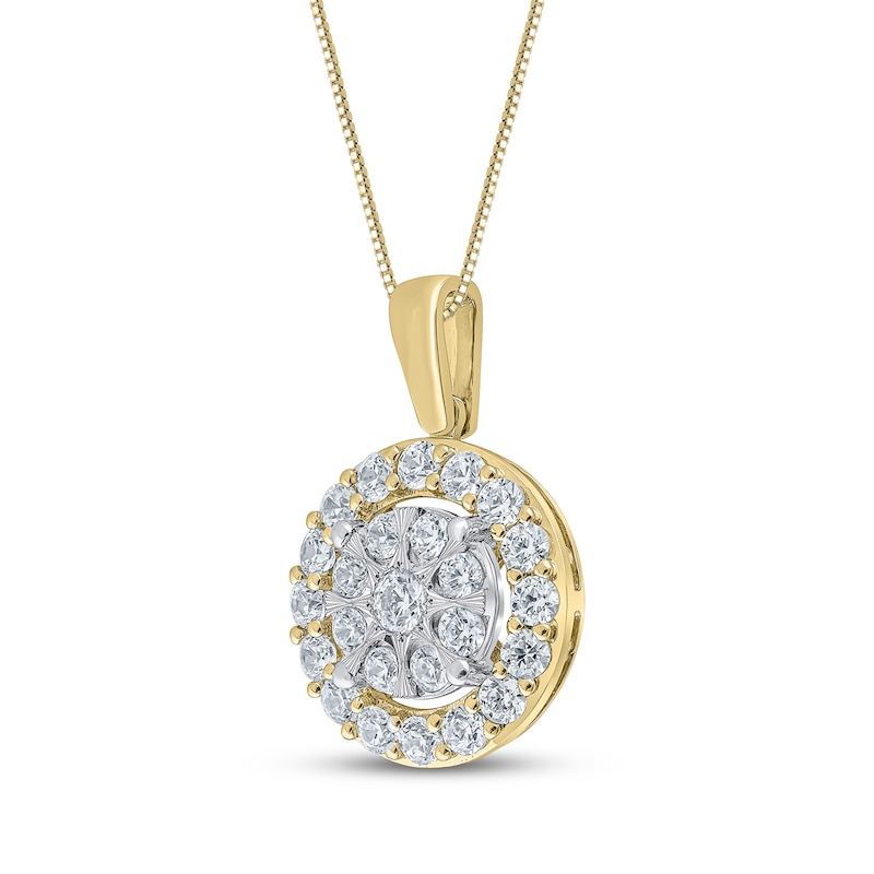 Main Image 2 of Multi-Diamond Halo Necklace 1 ct tw 10K Two-Tone Gold 18"