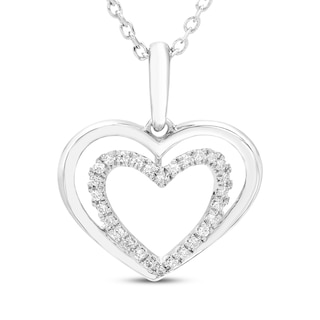 Diamond Double Heart Necklace 1/10 ct tw Sterling Silver 18"