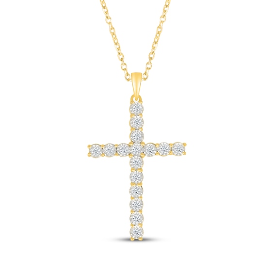 Diamond Cross Necklace 1/3 ct tw 10K Yellow Gold 18"