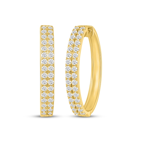 Diamond Two-Row Hoop Earrings 2 ct tw 10K Yellow Gold