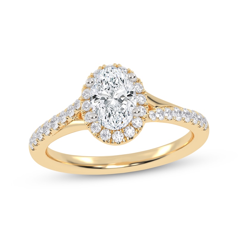 Main Image 1 of Now + Forever Lab-Grown Diamonds Oval-Cut Halo Engagement Ring 3/4 ct tw 14K Yellow Gold