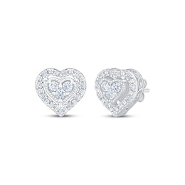 Multi-Diamond Heart Halo Stud Earrings 1/4 ct tw Sterling Silver
