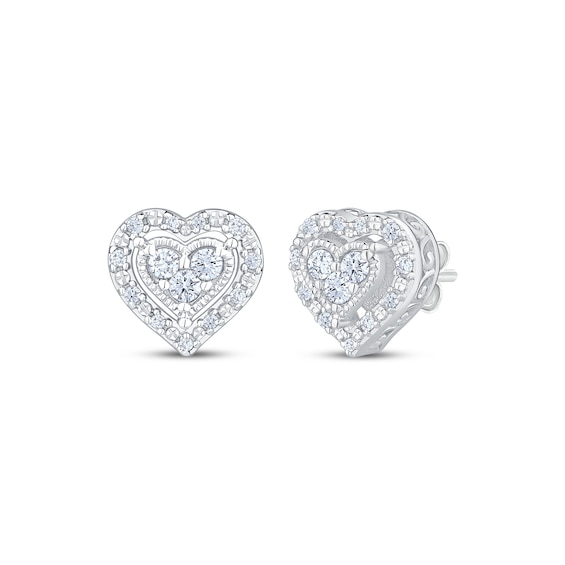Multi-Diamond Heart Halo Stud Earrings 1/4 ct tw Sterling Silver
