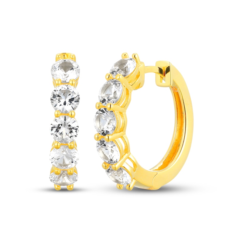 Main Image 1 of White Lab-Created Sapphire Five-Stone Hoop Earrings 18K Yellow Gold-Plated Sterling Silver