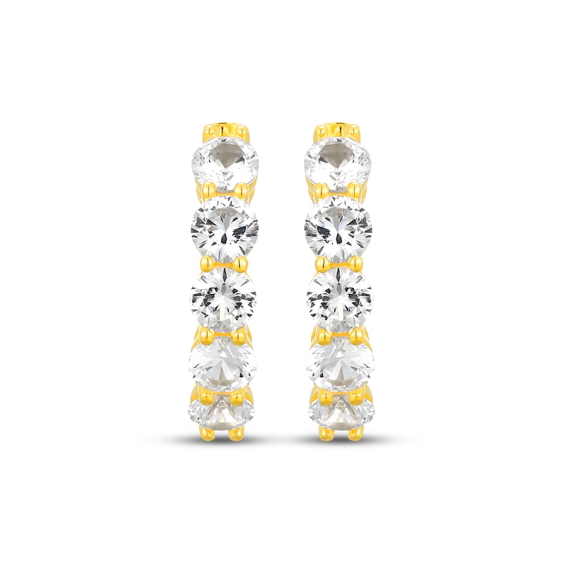 Main Image 2 of White Lab-Created Sapphire Five-Stone Hoop Earrings 18K Yellow Gold-Plated Sterling Silver