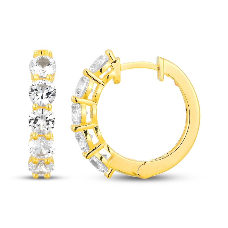 Main Image 3 of White Lab-Created Sapphire Five-Stone Hoop Earrings 18K Yellow Gold-Plated Sterling Silver