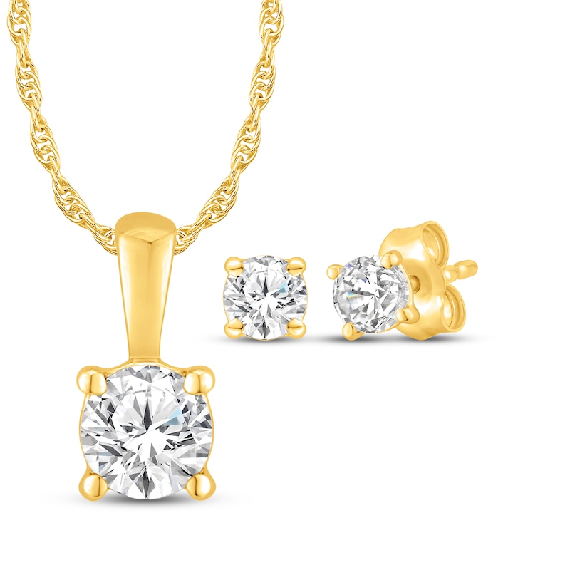 Main Image 1 of KAY Lab-Grown Diamonds Round-Cut Solitaire Necklace & Earrings Set 5/8 ct tw 10K Yellow Gold (I/SI2)