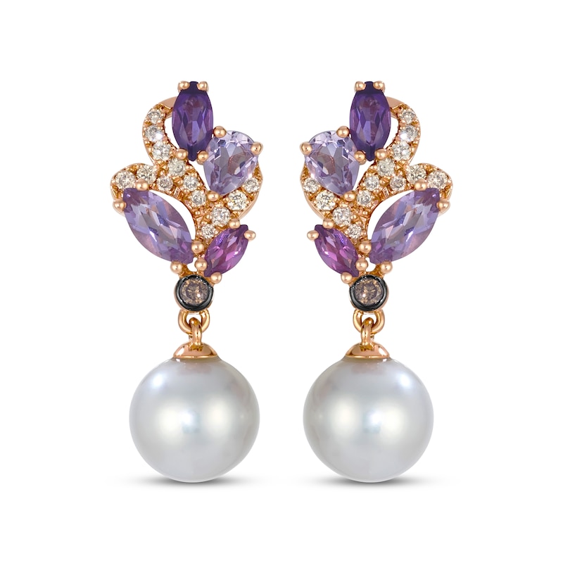 Main Image 2 of Le Vian Pretty in Pink Cultured Pearl & Multi-Gemstone Dangle Earrings 1/6 ct tw Diamonds 14K Strawberry Gold