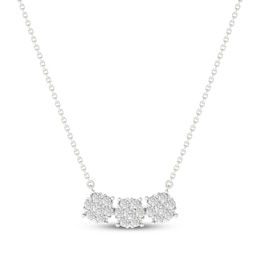 THE LEO Diamond Flower Trio Curved Bar Necklace 3/4 ct tw 14K White Gold 19"