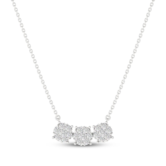 THE LEO Diamond Flower Trio Curved Bar Necklace 3/4 ct tw 14K White Gold 19"