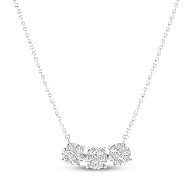 Main Image 1 of THE LEO Diamond Flower Trio Curved Bar Necklace 3/4 ct tw 14K White Gold 19&quot;