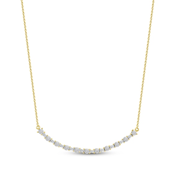 Baguette & Round-Cut Diamond Curved Bar Necklace 1/6 ct tw 10K Yellow Gold 18"
