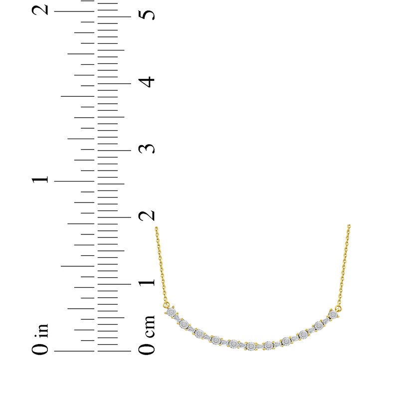 Main Image 5 of Baguette & Round-Cut Diamond Curved Bar Necklace 1/6 ct tw 10K Yellow Gold 18&quot;