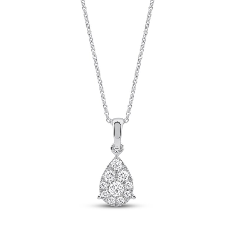 Main Image 1 of Multi-Diamond Pavé Teardrop Necklace 1/4 ct tw 10K White Gold 18&quot;