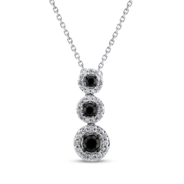 Black & White Diamond Three-Stone Halo Drop Necklace 1/2 ct tw Sterling Silver 18"