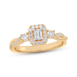Now + Forever Emerald-Cut Diamond Halo Engagement Ring 1/2 ct tw 14K Yellow Gold