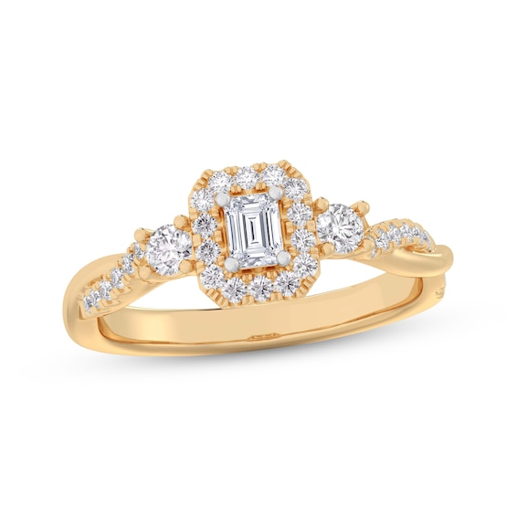 Now + Forever Emerald-Cut Diamond Halo Engagement Ring 1/2 ct tw 14K Yellow Gold