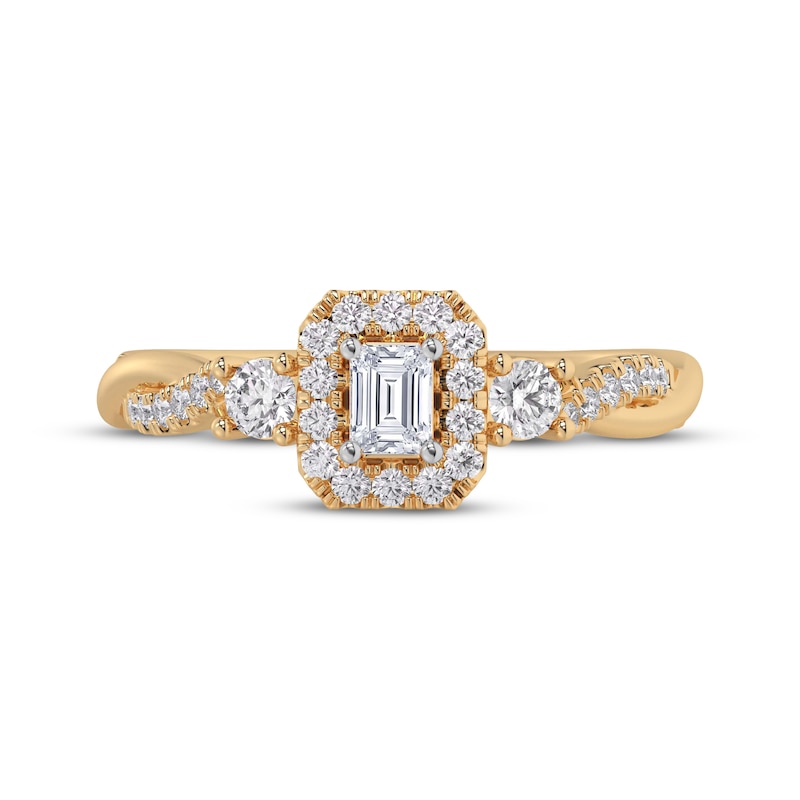 Main Image 3 of Now + Forever Emerald-Cut Diamond Halo Engagement Ring 1/2 ct tw 14K Yellow Gold