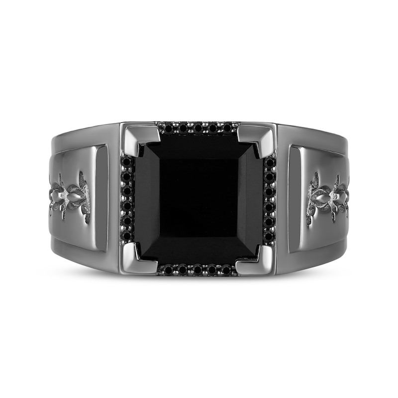 Main Image 4 of Ink & Ice Men's Square-Cut Black Onyx & Black Diamond Barbed Wire Ring 1/10 ct tw Black Rhodium-Plated Sterling Silver