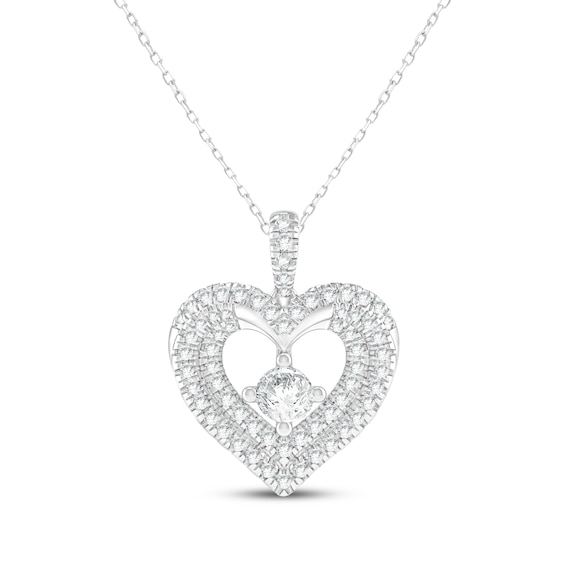 Diamond Heart-Shaped Halo Necklace 1 ct tw 10K White Gold 19"