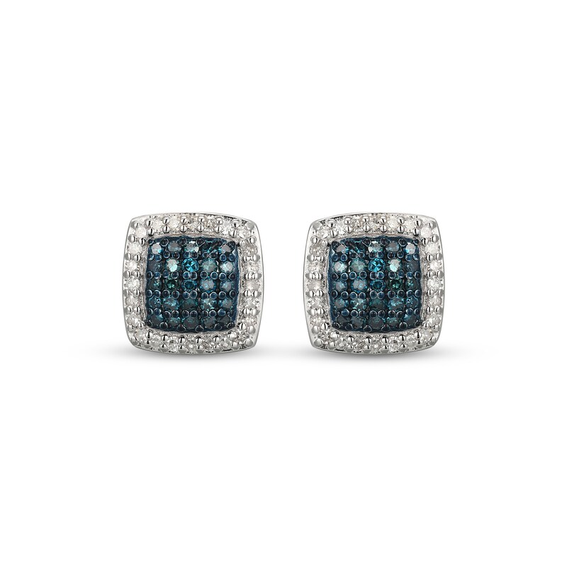 Main Image 2 of Blue & White Multi-Diamond Cushion-Shaped Stud Earrings 3/8 ct tw Sterling Silver