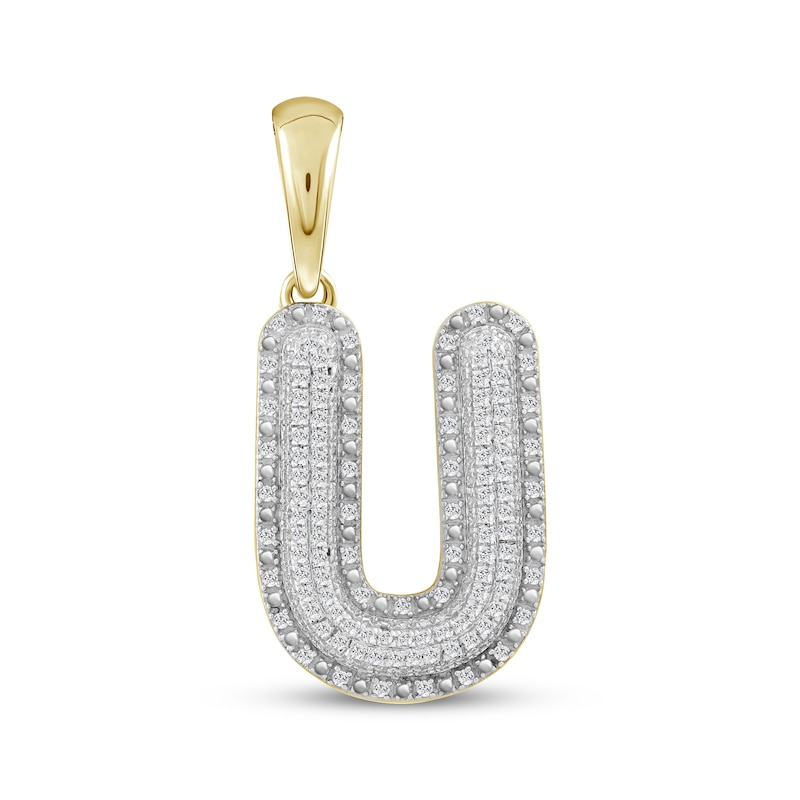 Main Image 1 of Diamond Puff Letter U Initial Charm 1/3 ct tw 10K Yellow Gold