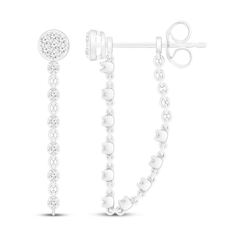 Main Image 1 of Multi-Diamond Circle Front-Back Chain Dangle Earrings 1/3 ct tw 10K White Gold
