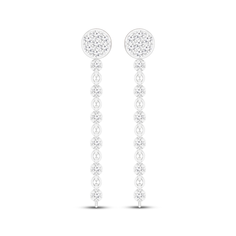 Main Image 2 of Multi-Diamond Circle Front-Back Chain Dangle Earrings 1/3 ct tw 10K White Gold