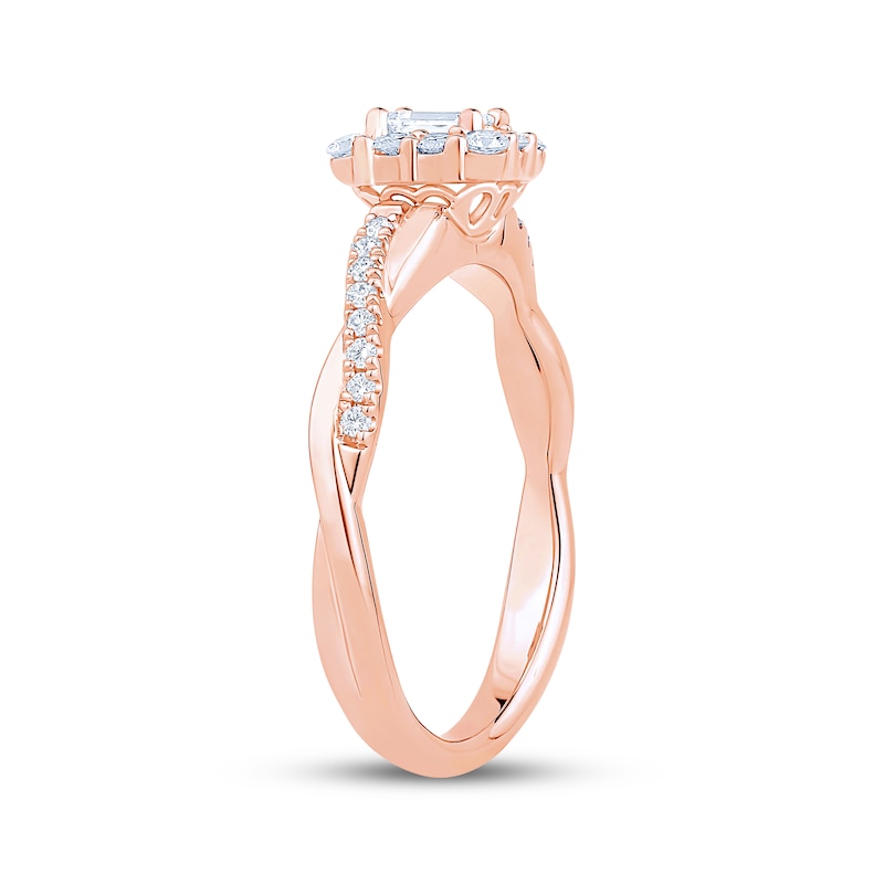 Main Image 2 of Now + Forever Now + Forever Emerald-Cut Diamond Halo Engagement Ring 1/2 ct tw 14K Rose Gold