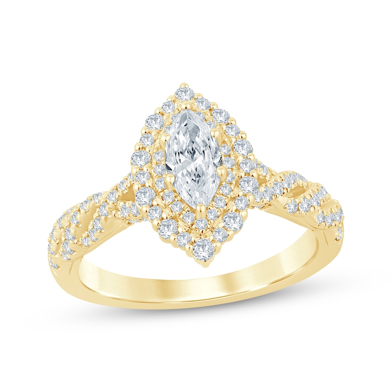 Main Image 1 of Now + Forever Marquise-Cut Diamond Double-Halo Engagement Ring 1 ct tw 14K Yellow Gold