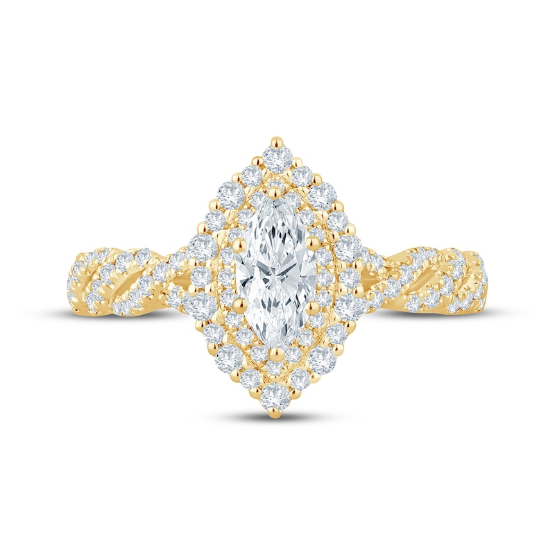 Main Image 3 of Now + Forever Marquise-Cut Diamond Double-Halo Engagement Ring 1 ct tw 14K Yellow Gold