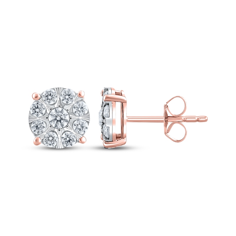 Main Image 1 of Multi-Diamond Circle Stud Earrings 1 ct tw 10K Rose Gold