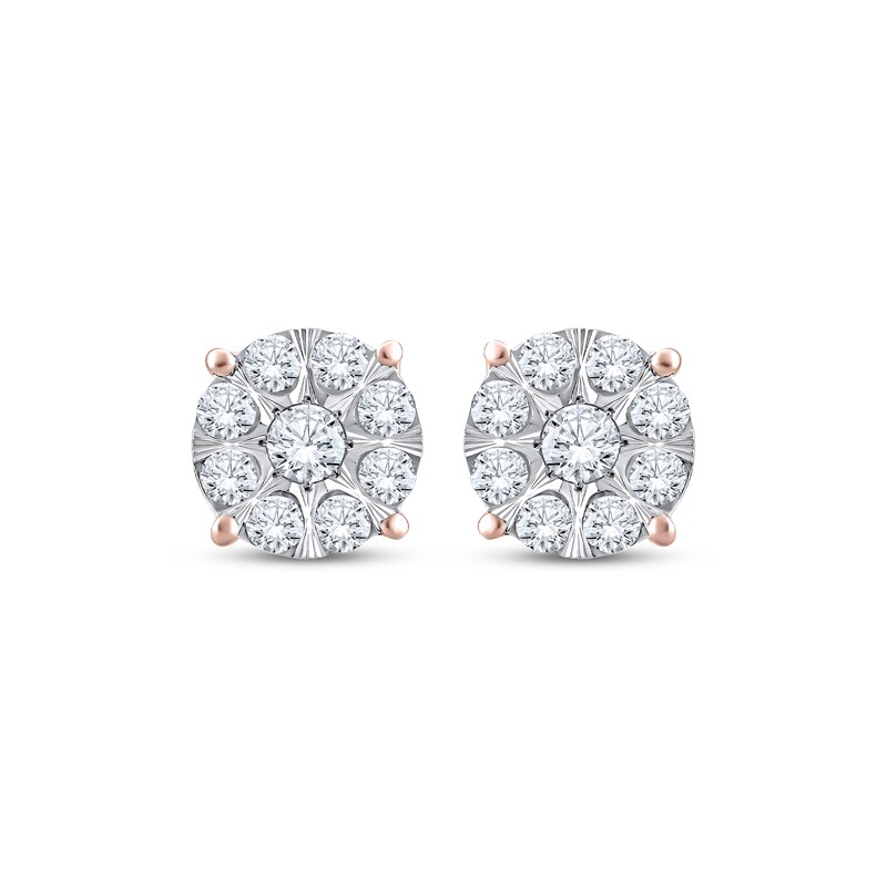 Main Image 2 of Multi-Diamond Circle Stud Earrings 1 ct tw 10K Rose Gold