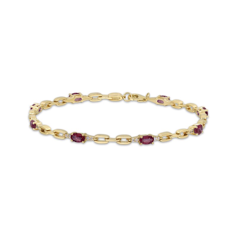Main Image 1 of Oval-Cut Ruby & Diamond Link Bracelet 1/5 ct tw 10K Yellow Gold 7.25&quot;