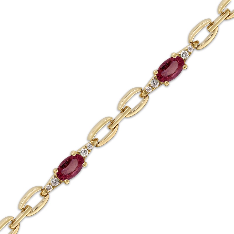 Main Image 2 of Oval-Cut Ruby & Diamond Link Bracelet 1/5 ct tw 10K Yellow Gold 7.25&quot;