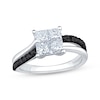 Thumbnail Image 1 of Now + Forever Princess-Cut Quad White Diamond & Black Diamond Engagement Ring 1-1/4 ct tw 14K White Gold