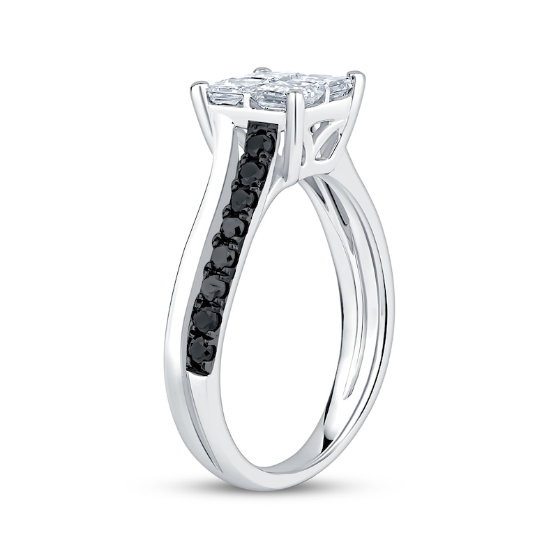 Main Image 2 of Now + Forever Princess-Cut Quad White Diamond & Black Diamond Engagement Ring 1-1/4 ct tw 14K White Gold