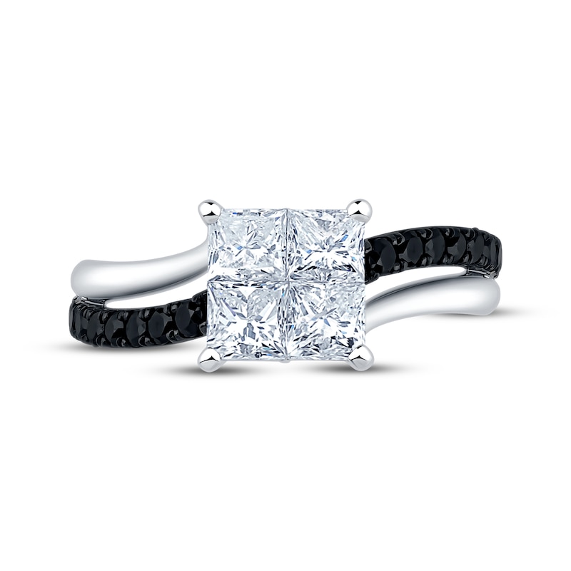 Main Image 3 of Now + Forever Princess-Cut Quad White Diamond & Black Diamond Engagement Ring 1-1/4 ct tw 14K White Gold