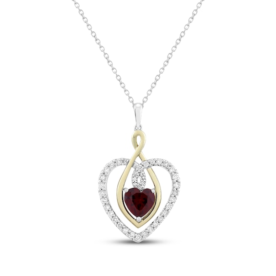 Heart-Shaped Lab-Created Ruby & Diamond Necklace 1/2 ct tw Sterling Silver & 10K Yellow Gold 18"