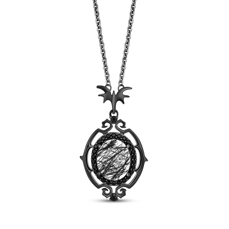 Main Image 1 of Disney Treasures The Nightmare Before Christmas Black Quartz, Black Onyx & Diamond Necklace 1/5 ct tw Sterling Silver 18&quot;