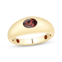 Oval-Cut Garnet Solitaire Dome Ring 10K Yellow Gold