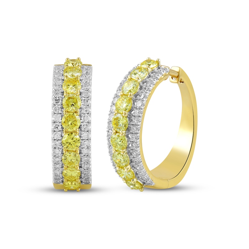 Main Image 1 of Yellow & White Lab-Grown Diamond Three-Row Hoop Earrings 2 ct tw 10K Yellow Gold