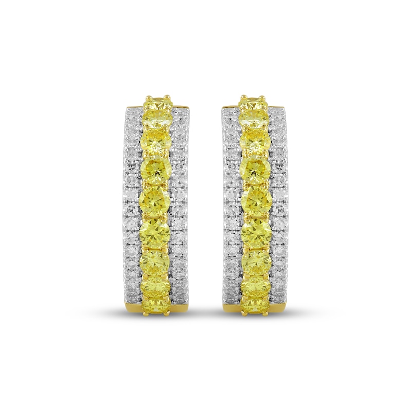 Main Image 2 of Yellow & White Lab-Grown Diamond Three-Row Hoop Earrings 2 ct tw 10K Yellow Gold