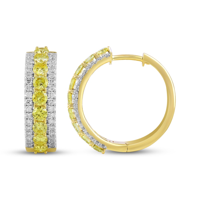 Main Image 3 of Yellow & White Lab-Grown Diamond Three-Row Hoop Earrings 2 ct tw 10K Yellow Gold