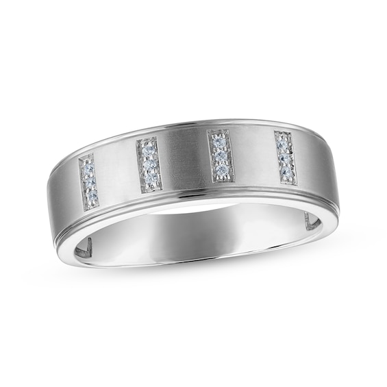 Now + Forever Men's Diamond Trios Wedding Band 1/20 ct tw 10K White Gold