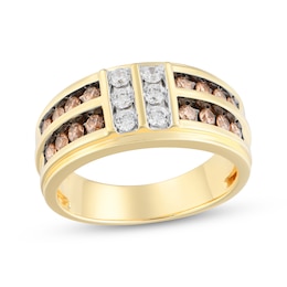 Men's Brown & White Diamond Ring 1 ct tw 10K Yellow Gold