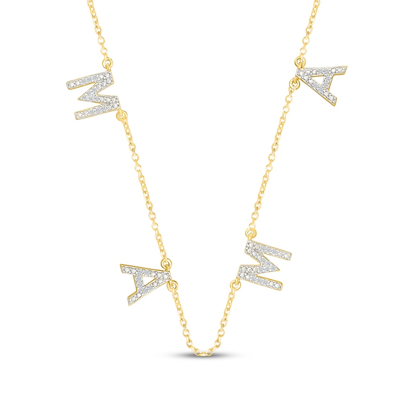 Main Image 1 of Diamond "Mama" Station Necklace 1/15 ct tw 24K Yellow Gold-Plated Sterling Silver 18"