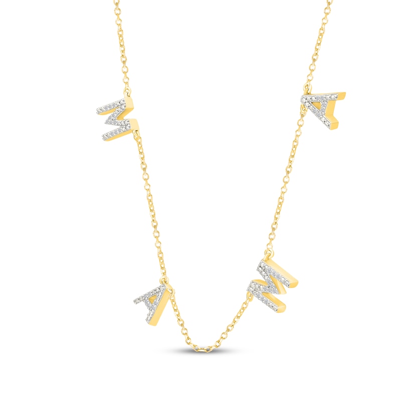 Main Image 2 of Diamond "Mama" Station Necklace 1/15 ct tw 24K Yellow Gold-Plated Sterling Silver 18"