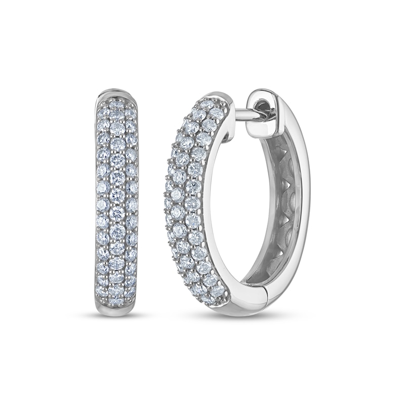 Main Image 1 of KAY Lab-Grown Diamonds Pavé Three-Row Hoop Earrings 1/2 ct tw 10K White Gold